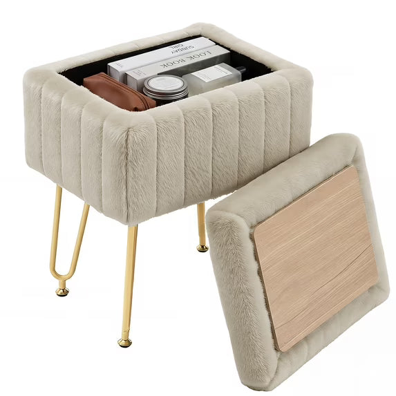 CONCETTA Vanity Storage Stool, Rectangular Ottoman Footrest with Metal Legs and Anti-Slip Feet for Makeup Room or Bedroom