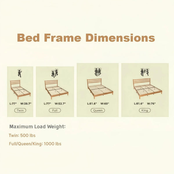 Wood Bed Frame with Headboard, Walnut Finish, Sturdy Slat Support, Ideal for Bedroom and Guest Room