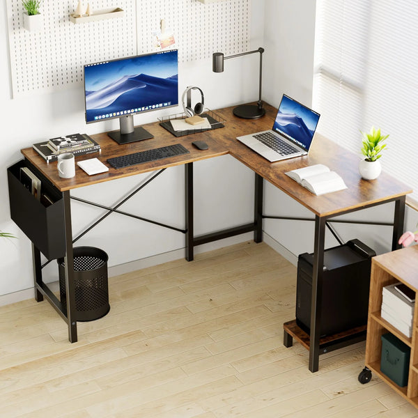 CONCETTA 49 Inch Modern L Shaped Computer Desk with Lower Storage Shelf & Side Bag, Two-Way Convertible Corner Gaming Table for Home Office