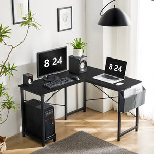 CONCETTA 49in Reversible L Shaped Computer Desk with Storage, Coner Desk with Wooden Desktop, CPU Stand and Side Bag for Home Office & Gaming
