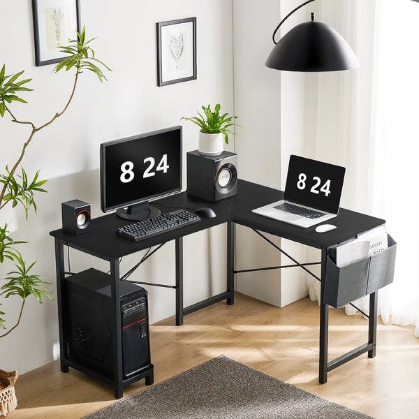 CONCETTA 49in Reversible L Shaped Computer Desk with Storage, Coner Desk with Wooden Desktop, CPU Stand and Side Bag for Home Office & Gaming