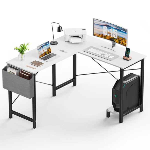 CONCETTA 49 Inch Modern L Shaped Computer Desk with Lower Storage Shelf & Side Bag, Two-Way Convertible Corner Gaming Table for Home Office