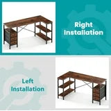 L Shaped Computer Desk with 3 Drawers, Power Outlets, USB Ports, and Monitor Stand, Corner Gaming Desk for Home Office