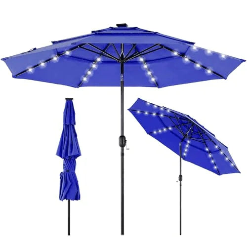 CONCETTA 9.2ft 3-Tier Solar Patio Umbrella with LED Lights, Tilt, Crank, for Garden, Deck, Pool