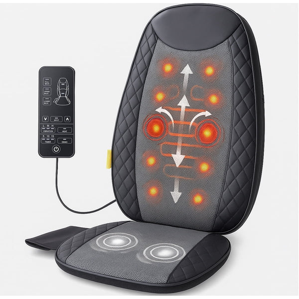Back Massager with Heat, Vibrating Heating Pad for Back, Massage Chair Pad for Pain Relief Deep Tissue for Home Office Use, Gift for Parents, Grey