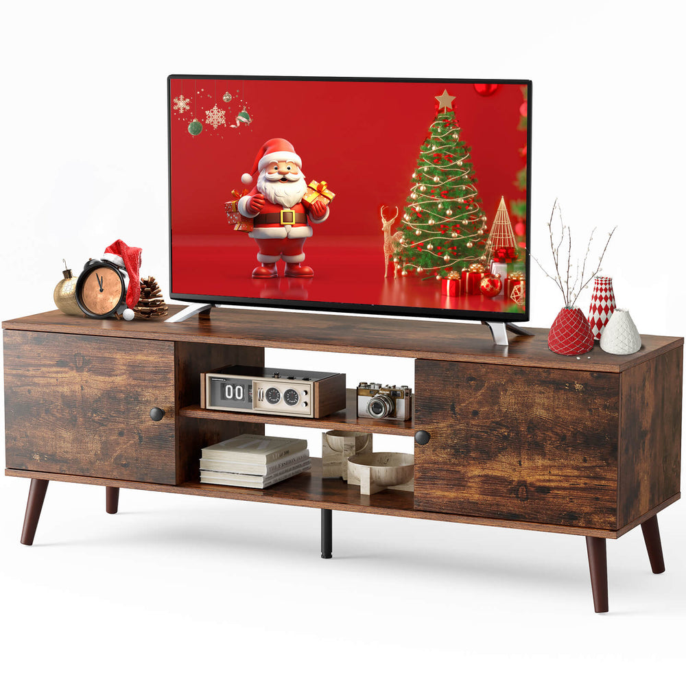 JOINSUN Wooden TV stand - for TVs up to 60 inches with adjustable shelves with double storage cabinets for living room, bedroom, patio