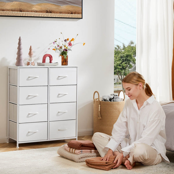 JOINSUN Tall Dresser Fabric Storage Tower with 8 Fabric Bins Drawers,Wooden Top for Living Room, Closet, Entryway, Bedroom