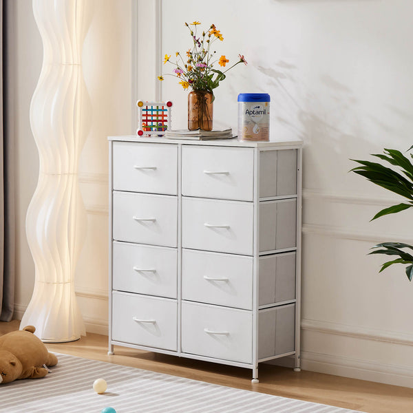 JOINSUN Tall Dresser Fabric Storage Tower with 8 Fabric Bins Drawers,Wooden Top for Living Room, Closet, Entryway, Bedroom