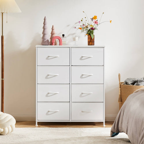 JOINSUN Tall Dresser Fabric Storage Tower with 8 Fabric Bins Drawers,Wooden Top for Living Room, Closet, Entryway, Bedroom