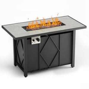 SHOUFTW 43" Propane Fire Pit Table, Outdoor Rectangular Gas Fire Pit with Lid & Waterproof Cover for Patio Backyard Deck Gatherings, 50000 BTU, Black