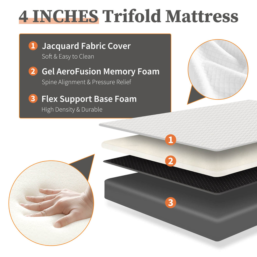 CONCETTA Folding Mattress,Tri-Fold Memory Foam Mattress, Foldable Mattress Topper with Washable Cover