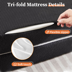 CONCETTA Folding Mattress,Tri-Fold Memory Foam Mattress, Foldable Mattress Topper with Washable Cover