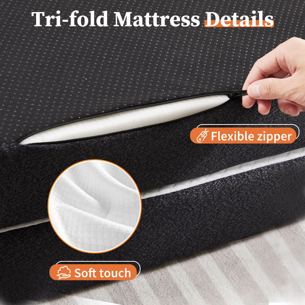 CONCETTA Folding Mattress,Tri-Fold Memory Foam Mattress, Foldable Mattress Topper with Washable Cover