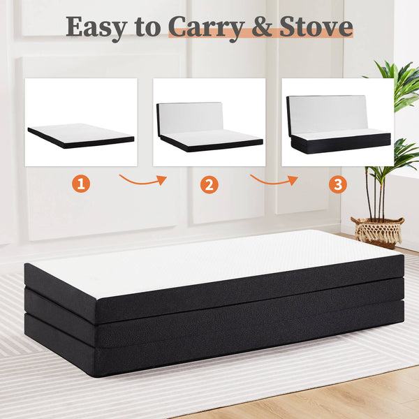 CONCETTA Folding Mattress,Tri-Fold Memory Foam Mattress, Foldable Mattress Topper with Washable Cover