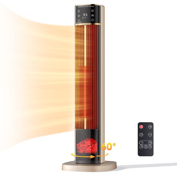 SHOUFTW 32" Electric Ceramic Space Heater for Indoor Use, 1500W Tower Heater for Home Office, 60° Oscillation with Remote, Adjustable Thermostat, 15H Timer