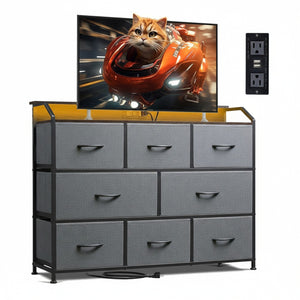 CONCETTA Led Dresser for Bedroom, TV Stand for Bedroom with LED Lights and Power Outlet, 8 Fabric Drawers for Living Room and Entryway