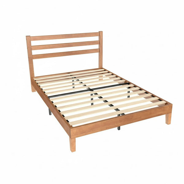 Wood Bed Frame with Headboard, Walnut Finish, Sturdy Slat Support, Ideal for Bedroom and Guest Room