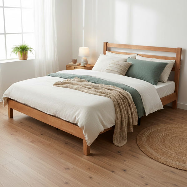 Wood Bed Frame with Headboard, Walnut Finish, Sturdy Slat Support, Ideal for Bedroom and Guest Room