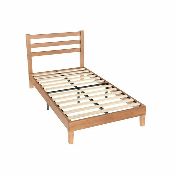 Wood Bed Frame with Headboard, Walnut Finish, Sturdy Slat Support, Ideal for Bedroom and Guest Room