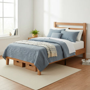 Wood Bed Frame with Headboard, Walnut Finish, Sturdy Slat Support, Ideal for Bedroom and Guest Room