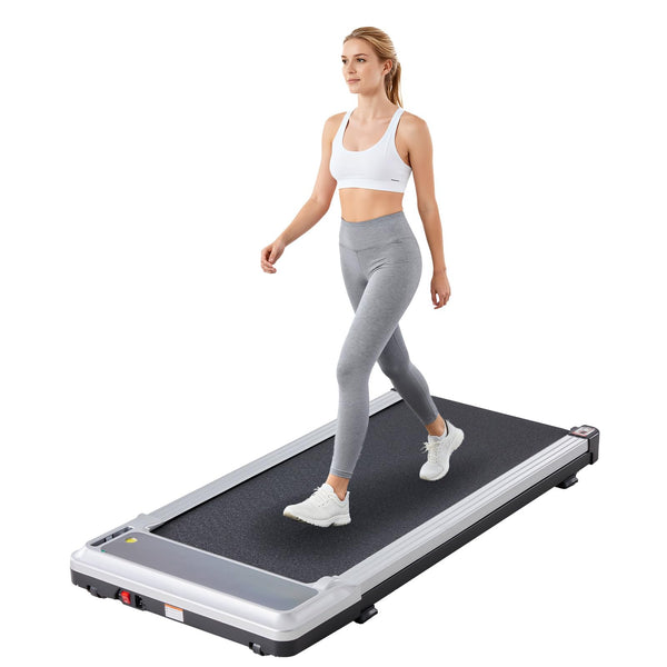Compact Walking Treadmill for Small Spaces, Quiet Under-Desk Walking Pad with Remote, Slim Portable Design for Home Office Workouts, LED Display, Easy to Store,Silvery