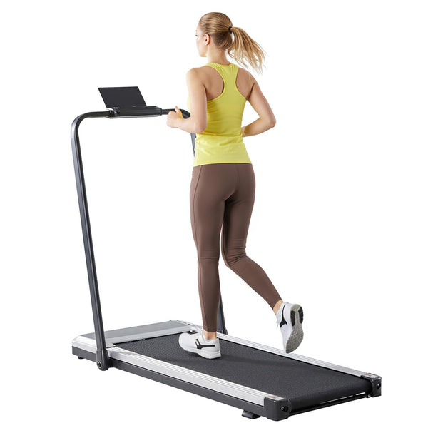Foldable Walking Treadmill with Handrails, Quiet 2-in-1 Under Desk Treadmill for Home Office, Remote Control, LED Display, Silver