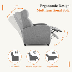 CONCETTA Recliner Chair for Living Room, Comfortable Fabric Home Theater Seat with Lumbar Support, Push Back Design, Overstuffed Cushion, No Massage