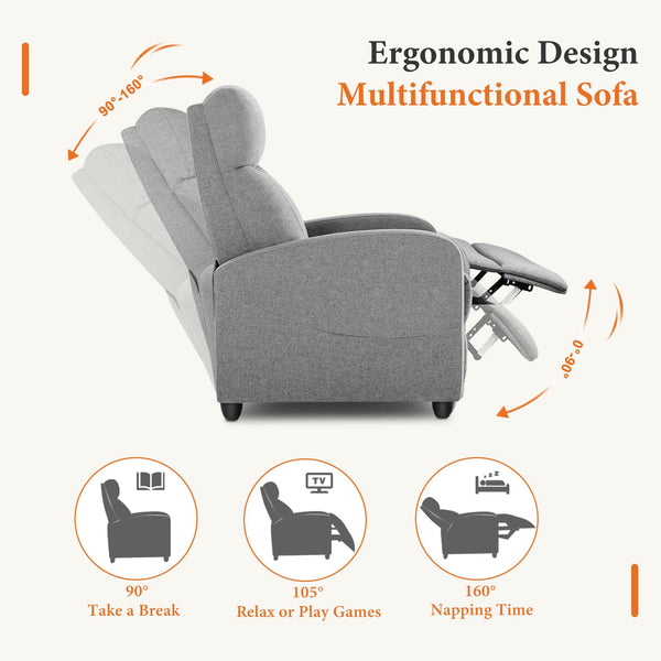 CONCETTA Recliner Chair for Living Room, Comfortable Fabric Home Theater Seat with Lumbar Support, Push Back Design, Overstuffed Cushion, No Massage