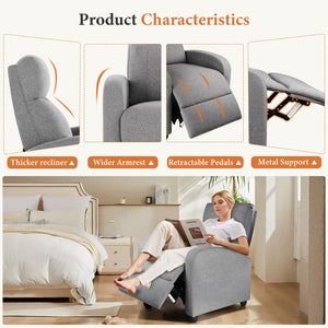 CONCETTA Recliner Chair for Living Room, Comfortable Fabric Home Theater Seat with Lumbar Support, Push Back Design, Overstuffed Cushion, No Massage
