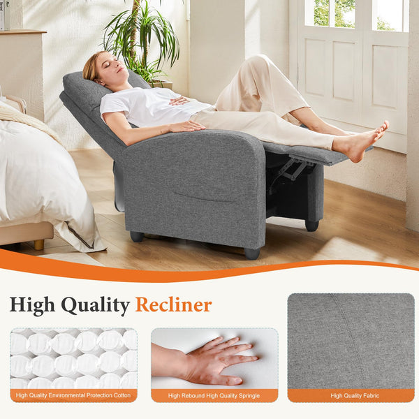CONCETTA Recliner Chair for Living Room, Comfortable Fabric Home Theater Seat with Lumbar Support, Push Back Design, Overstuffed Cushion, No Massage