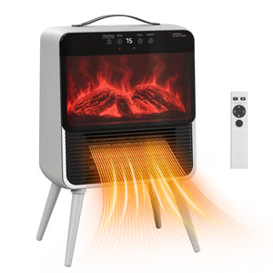 SHOUFTW Freestanding Electric Fireplace Heater, Portable Indoor Space Heater with Retro TV Design, 3D Flame Effect, Remote & Touch Control for Bedroom Living Room