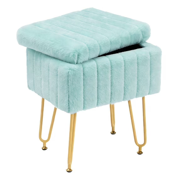 CONCETTA Vanity Storage Stool, Rectangular Ottoman Footrest with Metal Legs and Anti-Slip Feet for Makeup Room or Bedroom