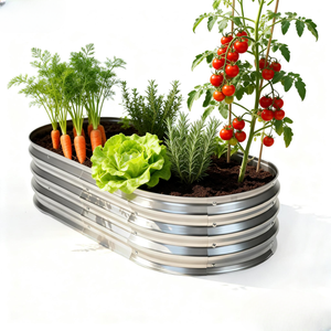 CONCETTA Galvanized Raised Garden Bed Kit with Safe Rubber Edging, Oval Metal Planter Box for Vegetables, Flowers, Herbs for Outdoor Gardening