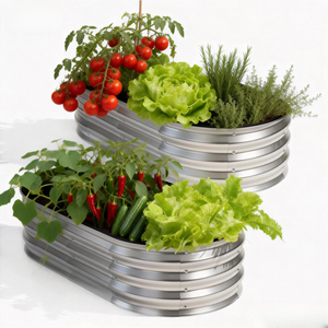 CONCETTA Galvanized Raised Garden Bed Kit with Safe Rubber Edging, Oval Metal Planter Box for Vegetables, Flowers, Herbs for Outdoor Gardening