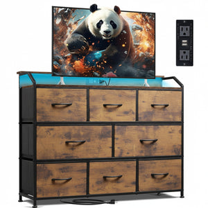 CONCETTA Led Dresser for Bedroom, TV Stand for Bedroom with LED Lights and Power Outlet, 8 Fabric Drawers for Living Room and Entryway
