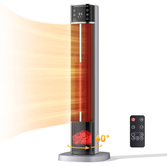 SHOUFTW 32" Electric Ceramic Space Heater for Indoor Use, 1500W Tower Heater for Home Office, 60° Oscillation with Remote, Adjustable Thermostat, 15H Timer