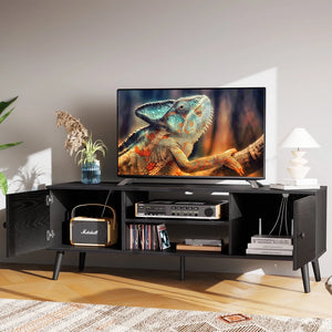 CONCETTA Wooden TV stand - for TVs up to 60 inches with adjustable shelves with double storage cabinets for living room, bedroom, patio