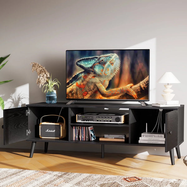 CONCETTA Wooden TV stand - for TVs up to 60 inches with adjustable shelves with double storage cabinets for living room, bedroom, patio
