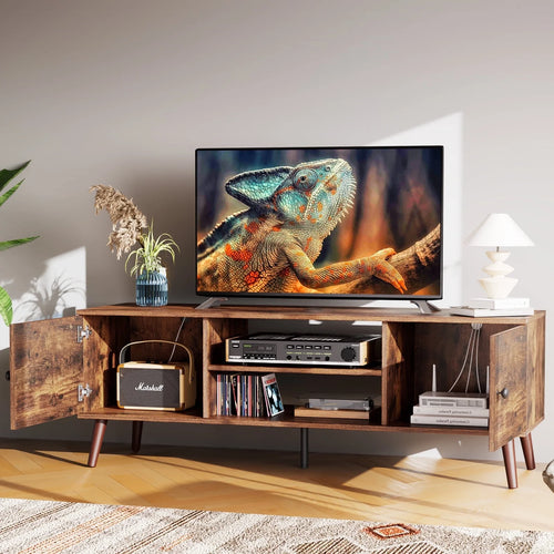 CONCETTA Wooden TV stand - for TVs up to 60 inches with adjustable shelves with double storage cabinets for living room, bedroom, patio