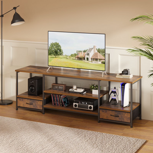 CONCETTA TV stand, with Power Socket, 2 drawers, Adjustable Shevles, Suitable for Living Room and Bedroom, Brown