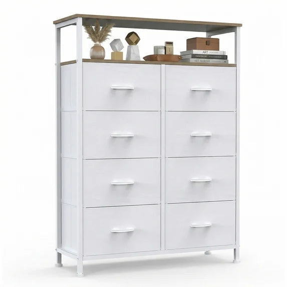 CONCETTA 8-Drawer Fabric Dresser with Open Shelf, Tall Storage Organizer for Bedroom Closet, Living Room, Hallway