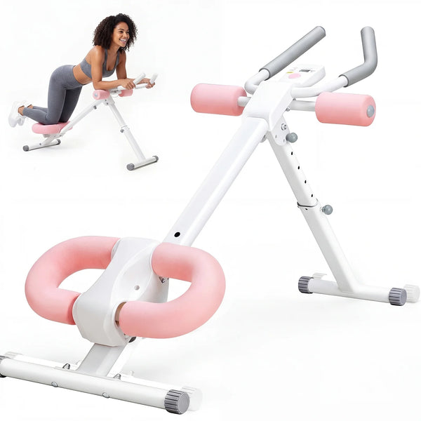 SHOUFTW Adjustable Ab Machine for Home Gym, Foldable Ab Workout Equipment with Knee Protection & LCD Monitor, Core & Stomach Trainer